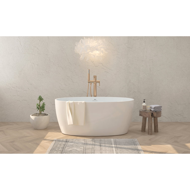 Ferdy Tahiti 55" Acrylic Freestanding Bathtub, Elegant Oval Shape Bathtub, Glossy White, Brushed